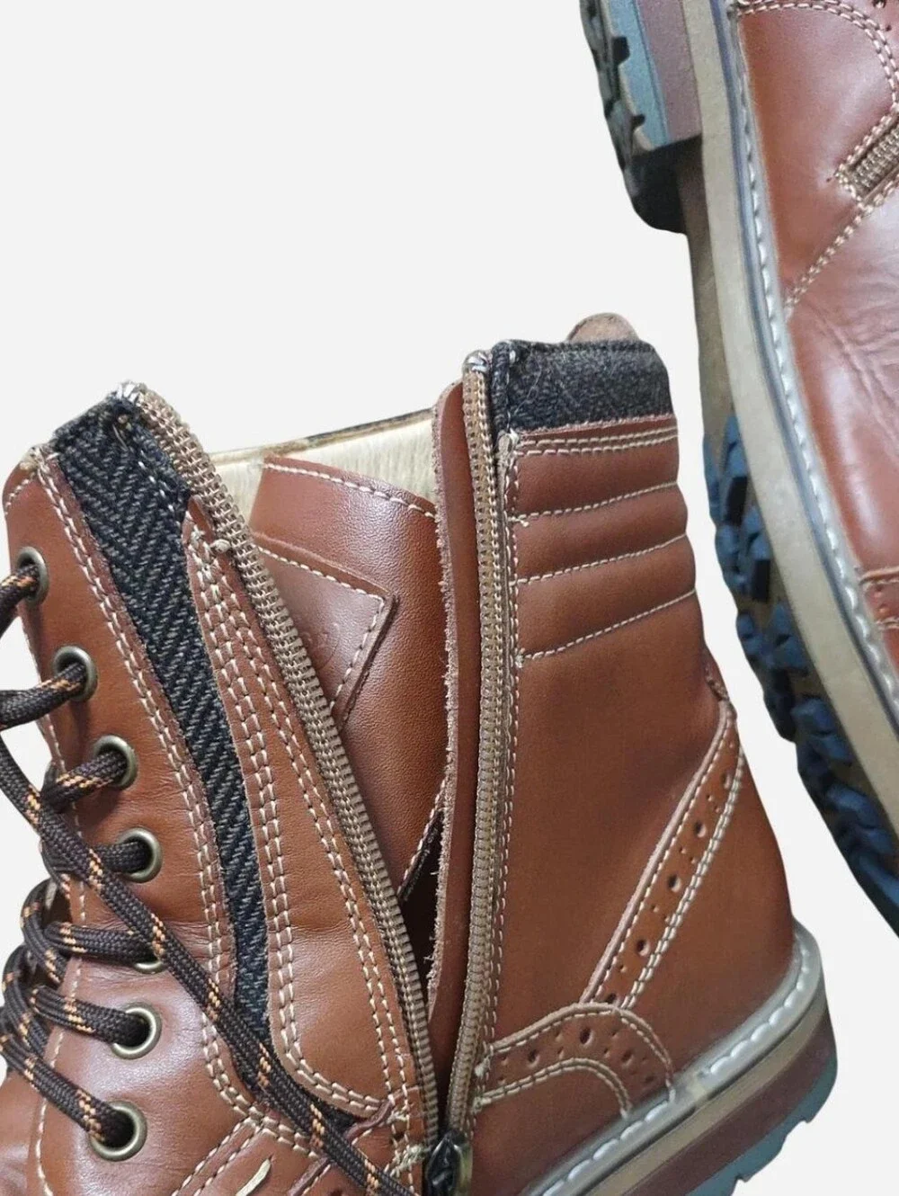 Arkbird Oxford Men's Brown Leather Upper Lace-Up & Zip Ankle Boots Sz 13